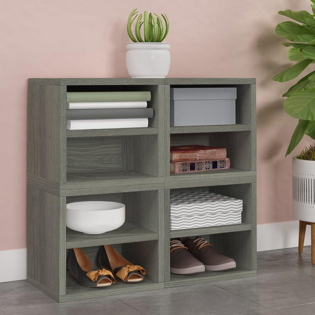 WAY BASICS Modular Cubby Organizer 2 Tier Shelf - Bookcase Storage Cube Unit, London Grey - JNR Products