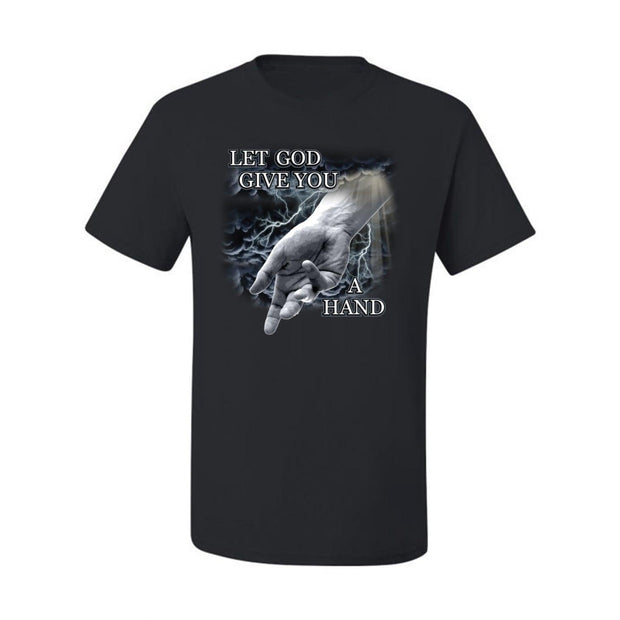 God's Lending Hand | Mens Inspirational/Christian Graphic T-Shirt, Black, Small - JNR Products