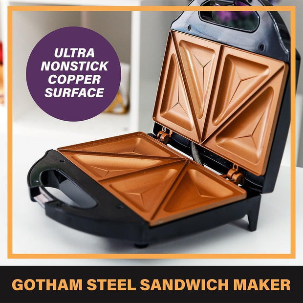 Gotham Steel Electric Sandwich Maker 2 Slice Panini Press Dual Indoor Grilled Cheese French Toast Waffle Nonstick Ceramic - JNR Products