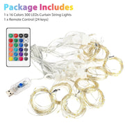 TSV 9.8ft Curtain String Light w/ Remote, 300 LED Fairy Lights for Home Bedroom Wedding Party Decor - JNR Products