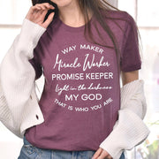 Love in Faith | Way Maker Short Sleeve | Heather Burgundy | Christian T-Shirts for Women | Faith Based Apparel |Christian Gifts - JNR Products