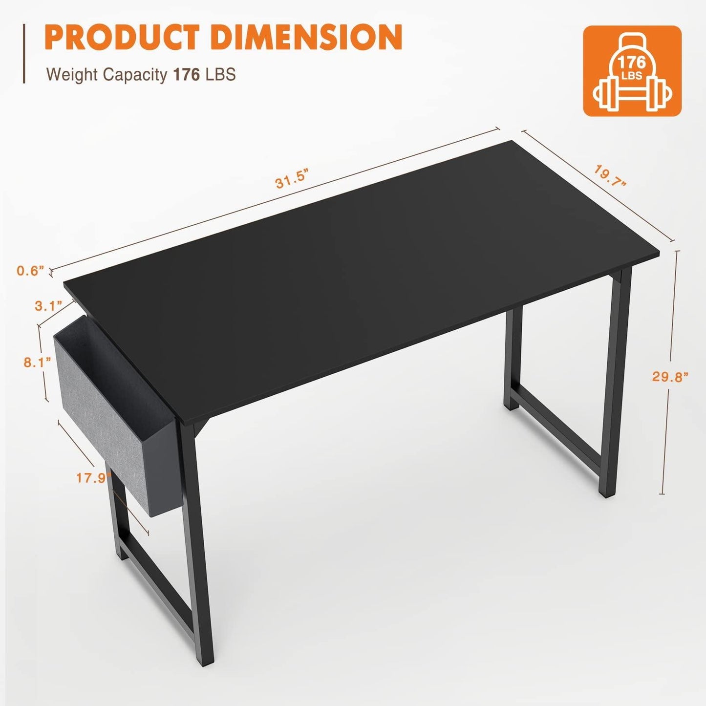 Small Computer Desk Small Office Desk 31 Inch Writing Desk Home Office Desks Small Space Desk Study Table Modern Simple Style Work Table with Storage Bag Iron Hook Metal Frame for Home, Bedroom - JNR Products