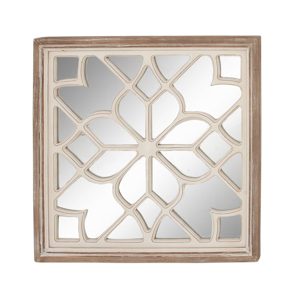 DecMode 30" x 30" White Carved Geometric Wall Mirror - JNR Products