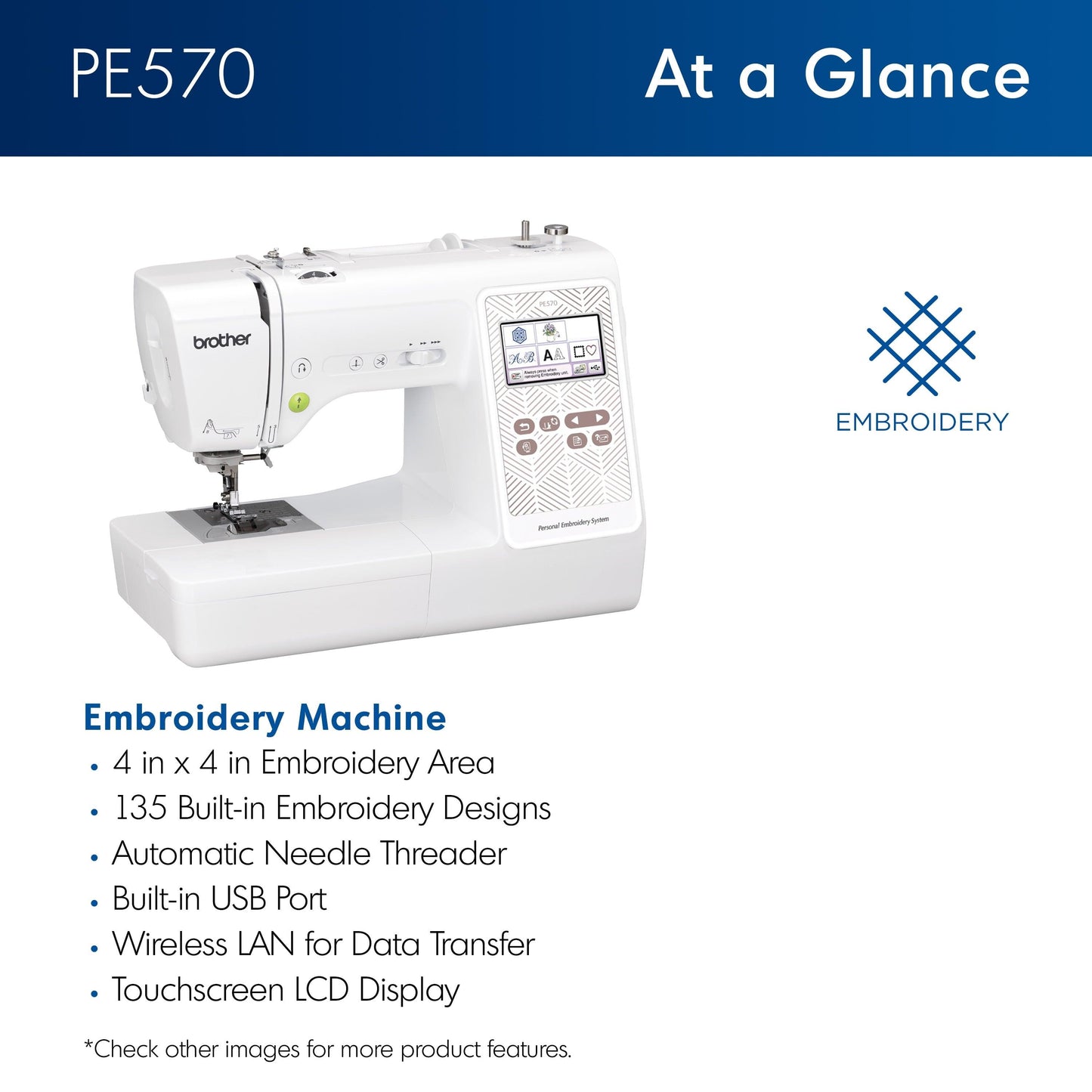 Brother PE570 4" x 4" Embroidery Machine with Built-in Designs - JNR Products