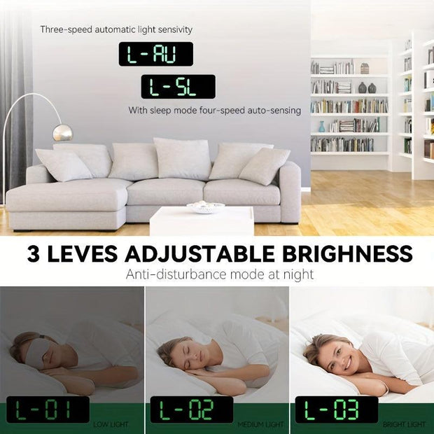 1pc Modern Multi-Functional Silent Living Room Clock - Large Screen LED Display, Rectangular Shape, Week, Temperature, Humidity, Alarm Function, Stand or Hang Option - JNR Products