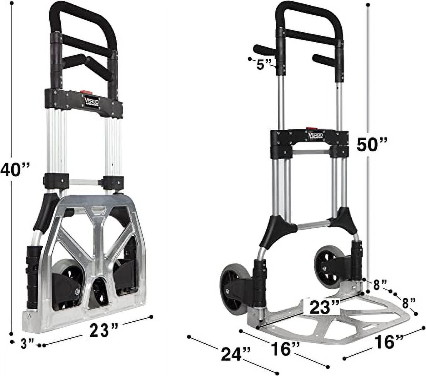 Vergo Industrial 400 lb Capacity Heavy Duty Folding Hand Truck Dolly Cart with Telescoping Handle, Aluminum Foldable Cart with Wheels - JNR Products