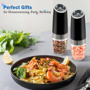 2pcs Stainless Steel Adjustable Coarseness Gravity Electric Pepper and Salt Grinder Set, Battery Operated with LED Light, No Batteries Included - JNR Products