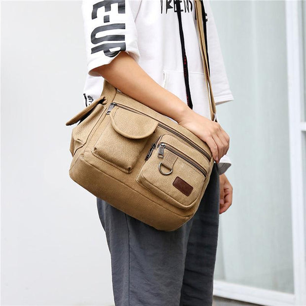 Men Canvas Handbag Vintage Water Resistant Waxed Crossbody Bags Briefcase Padded Shoulder Bag For Male green - JNR Products