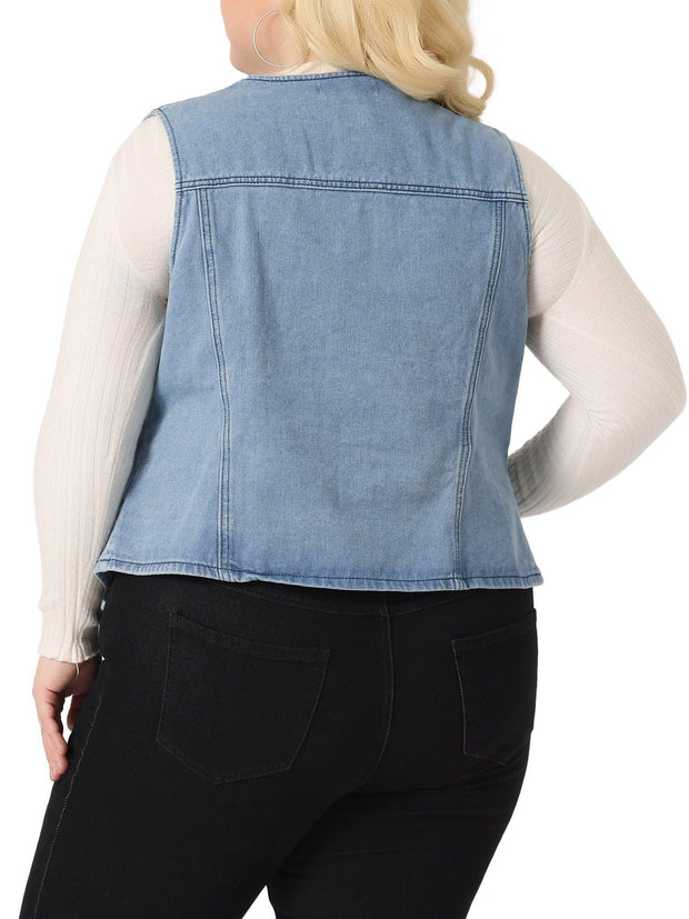 Agnes Orinda Plus Size Denim Jackets for Women Sleeveless Utility with Pocket Jean Denim Vests - JNR Products