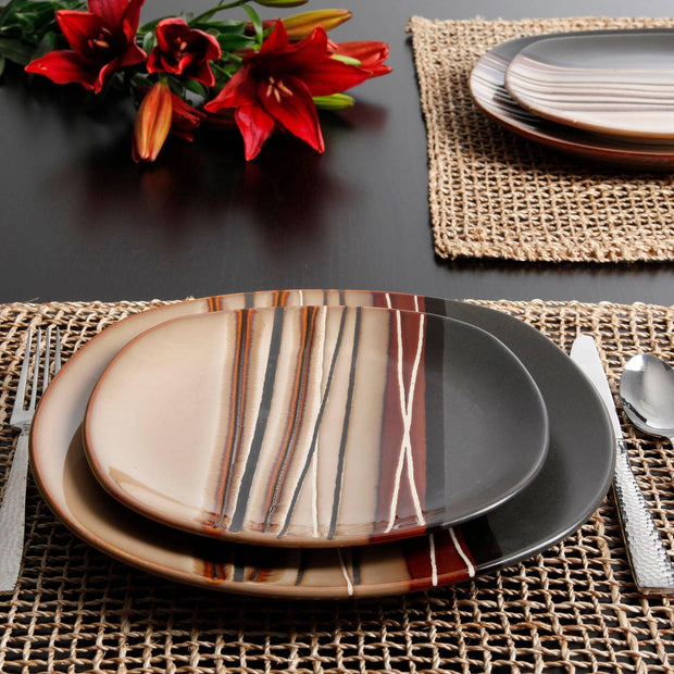 Better Homes & Gardens Bazaar Dinnerware, Brown, Set of 16 - JNR Products