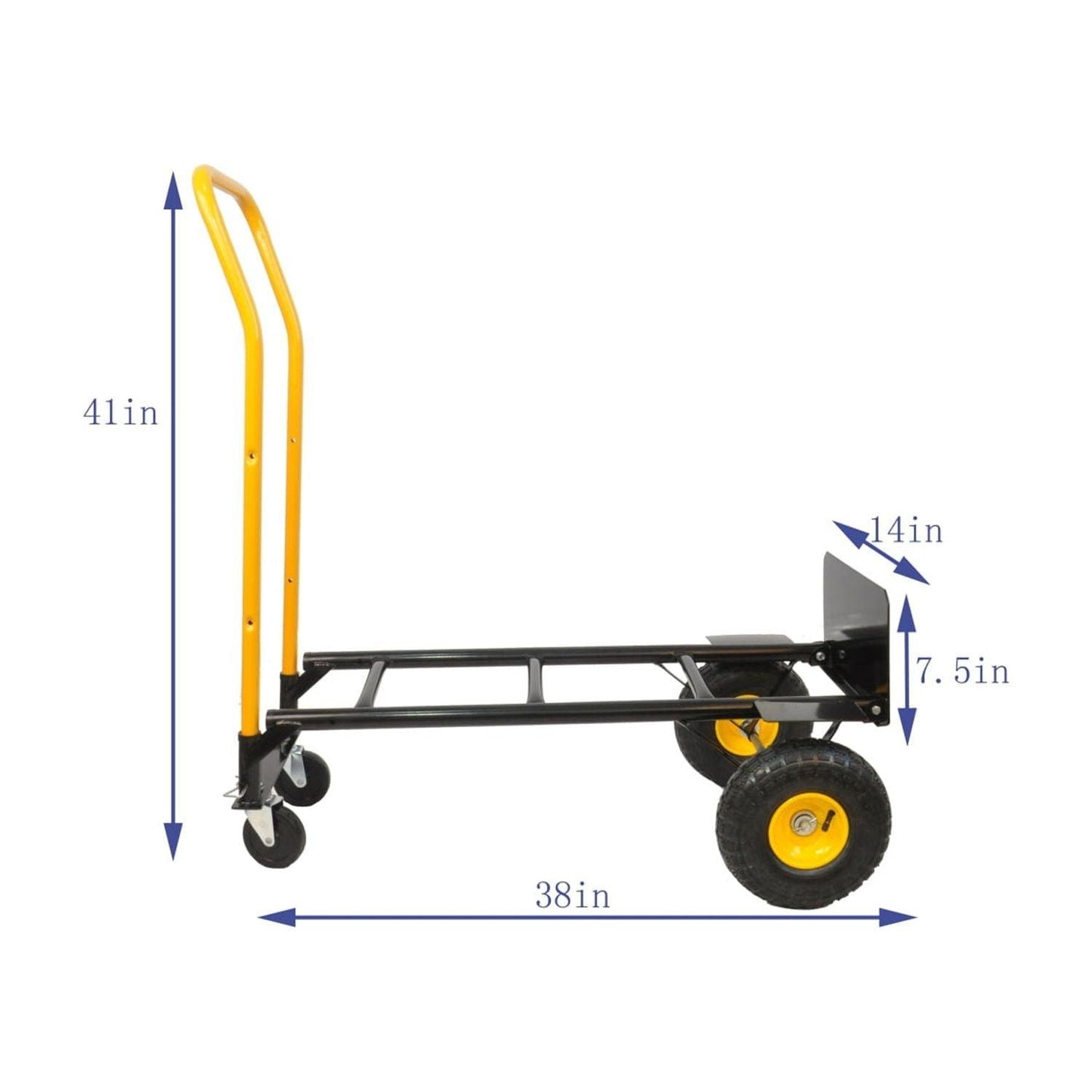 Black and Yellow Heavy Duty HT1006BK-YL Hand Truck Dual Purpose 2 Wheel Dolly Cart with 4 Wheel Push Cart Swivel Wheels and 330 Lbs Capacity - Ideal for Moving Warehouse Garden and G - JNR Products