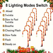 Solar-Powered Candy Cane Christmas Lights, 18in Outdoor Decorative String with 8 Modes - Perfect for Lawn, Yard, Garden & Xmas Tree, Christmas Decor - JNR Products