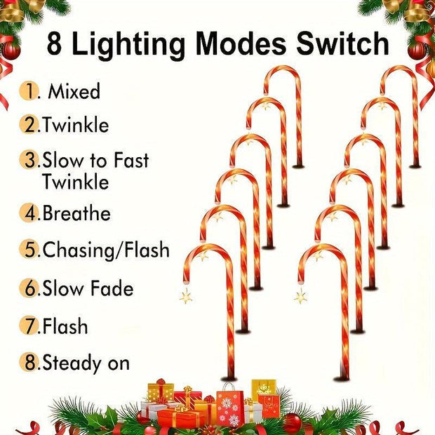 Solar-Powered Candy Cane Christmas Lights, 18in Outdoor Decorative String with 8 Modes - Perfect for Lawn, Yard, Garden & Xmas Tree, Christmas Decor - JNR Products