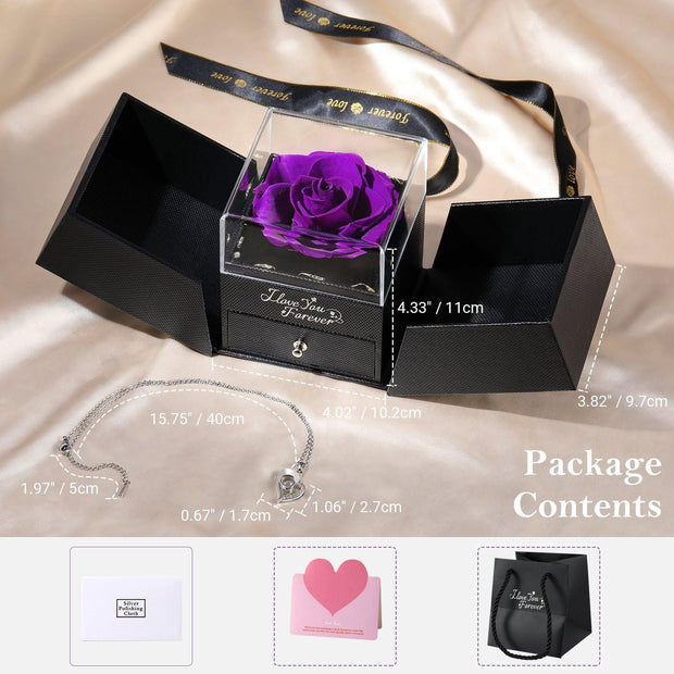 Emibele Preserved Rose Flower with Heart Necklace, Eternal Purple Real Rose with Music LED Lights for Her Women Wife Grandma Anniversary Birthday Romantic Valentines Mothers Day Gifts, Purple - JNR Products