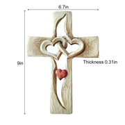 Carved Wooden Cross Intertwined Hearts, Wooden Love Cross, Wall Hanging Hand Carved Wood Cross for Home Living Room Decor - JNR Products