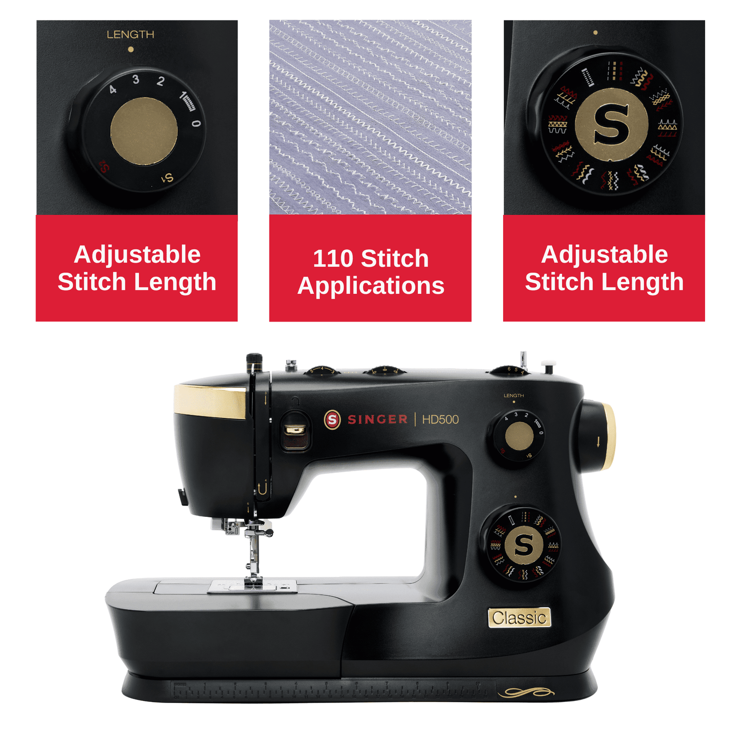 SINGER® HD500 Classic Sewing Machine, Black & Gold - JNR Products