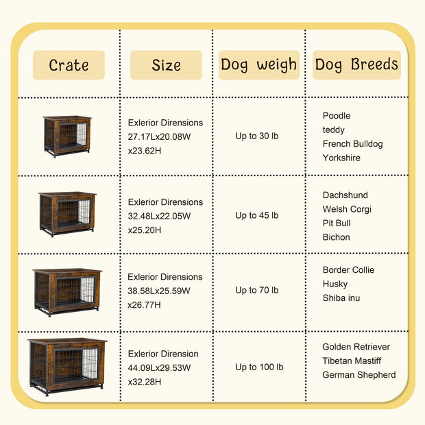 Walsunny Wooden Dog Crate Furniture,Double-Doors Kennel Indoor with Divider and Removable Tray,End Table Dog Crate for Decoration 38.6"L x 25.6"W x 26.8"H，Brown - JNR Products