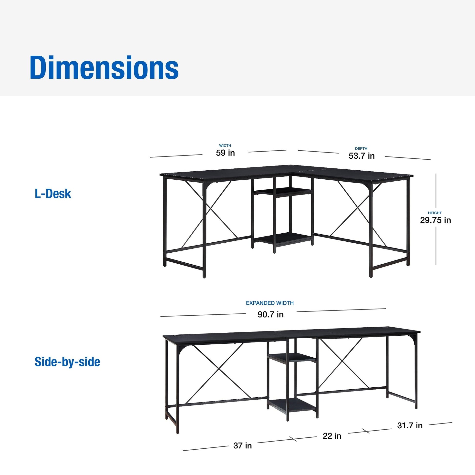 Mainstays Two-Way Convertible Desk with Lower Storage Shelf, Black Wood Grains Finish and Black Metal Frame - JNR Products