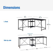 Mainstays Two-Way Convertible Desk with Lower Storage Shelf, Black Wood Grains Finish and Black Metal Frame - JNR Products