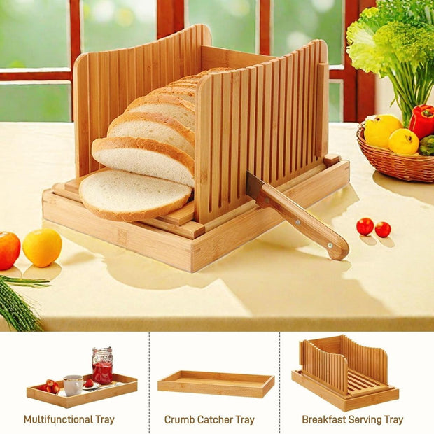 LUCKDEER Bamboo Bread Slicer for Homemade Bread, 3 Different Thicknesses Bread Slicer Guide with Sturdy Crumb Tray,for Bread, Cakes, Bagels - JNR Products