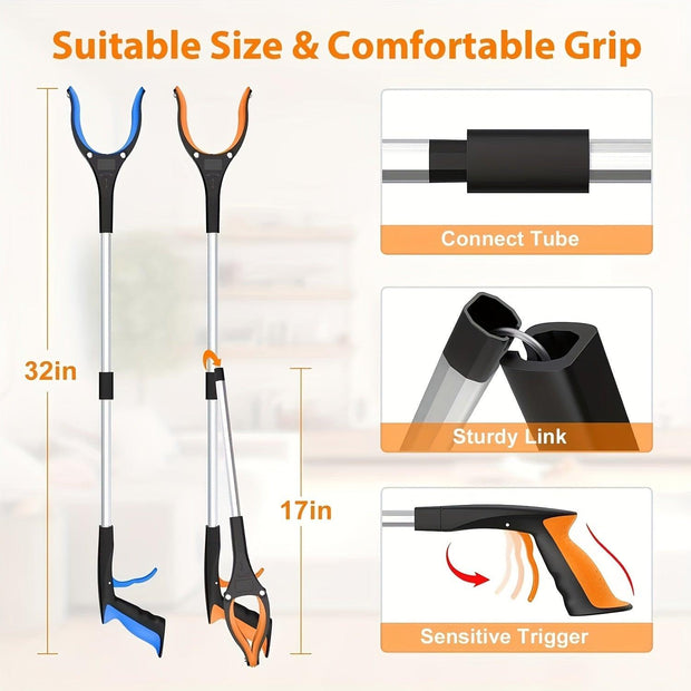 2 Foldable Grabber Pick Tools - 33" Long Reach, 360° Rotating Jaw, Strong Magnet, and Ergonomic Grip - Perfect for Seniors, Heavy Duty, Garbage Pickup, and Outdoor Use - JNR Products