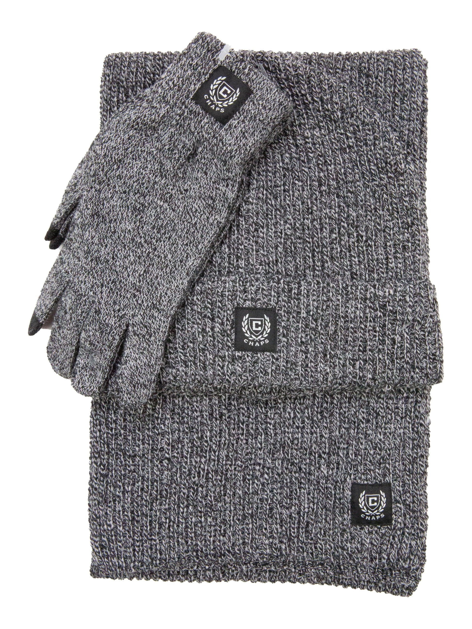 Chaps Men's 3-Piece Marled Scarf, Beanie and Glove Set, One Size - JNR Products