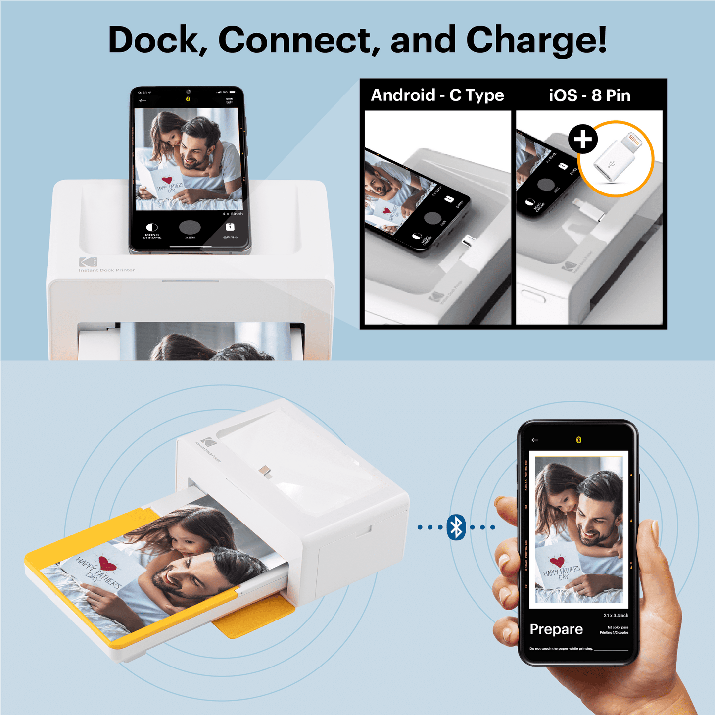 KODAK Dock Plus 4PASS Instant Photo Printer (4x6 inches) + 90 Sheets Bundle - JNR Products