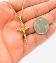 14K Gold Filled Pendant Cross 33x18mm Necklace 20” Figaro Link for Men Women - Prime Jewelry 269 - JNR Products