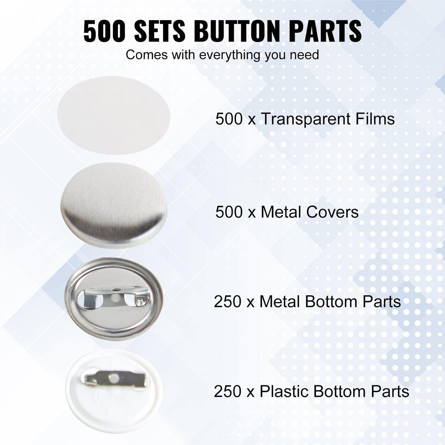 VEVOR 1" 25mm Button Badge Parts Supplies for Button Maker Machine 500 Sets - JNR Products