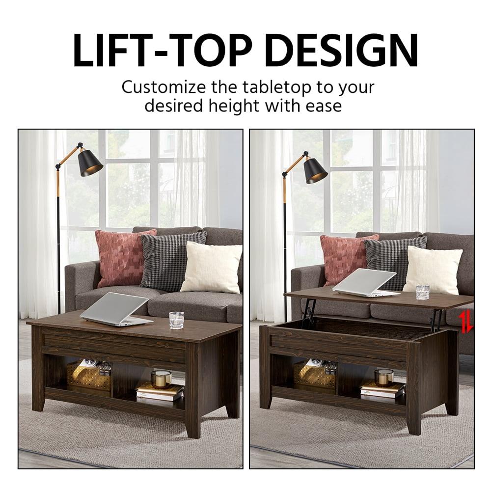 Alden Design 41" Lift Top Coffee Table with 2 Storage Compartments, Espresso - JNR Products