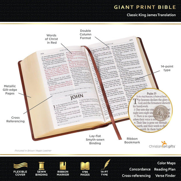 KJV Holy Bible, Giant Print Standard Size Faux Leather Red Letter Edition - Ribbon Marker, King James Version, Purple Two-tone - JNR Products