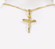 14K Gold Filled Pendant Cross 33x18mm Necklace 20” Figaro Link for Men Women - Prime Jewelry 269 - JNR Products