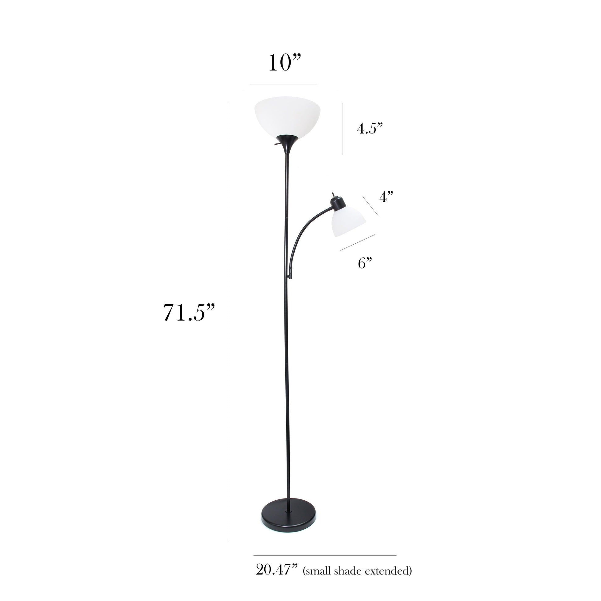 Simple Designs Metal Floor Lamp w/ Reading Light in Black - JNR Products