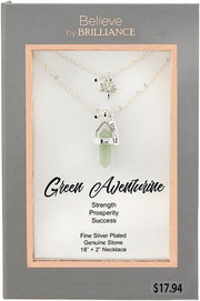 Women's Fine Silver Plated Green Aventurine "Family" Tree Layer Necklace, 16 & 18" + 2" Extender - JNR Products