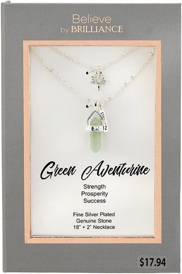 Women's Fine Silver Plated Green Aventurine "Family" Tree Layer Necklace, 16 & 18" + 2" Extender - JNR Products