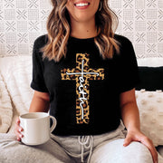 Love in Faith | Faith Cross Short Sleeve | Black Leopard | Christian T-Shirts for Women | Faith Based Apparel |Christian Gifts - JNR Products