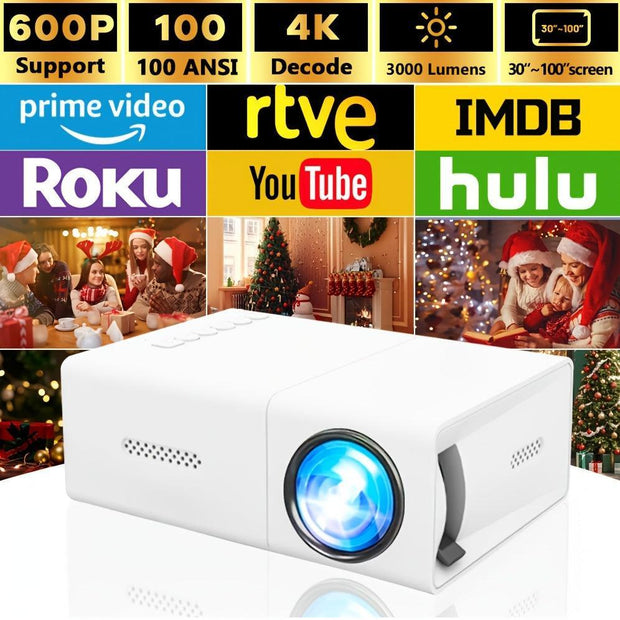 Portable 4K HD Mini Projector with Remote Control - Brightness 3000+ Lumens, 3D Support, USB Powered, Ideal for Home Theater, Camping, and Office Use, Christmas Gift, Built-in Speaker - JNR Products