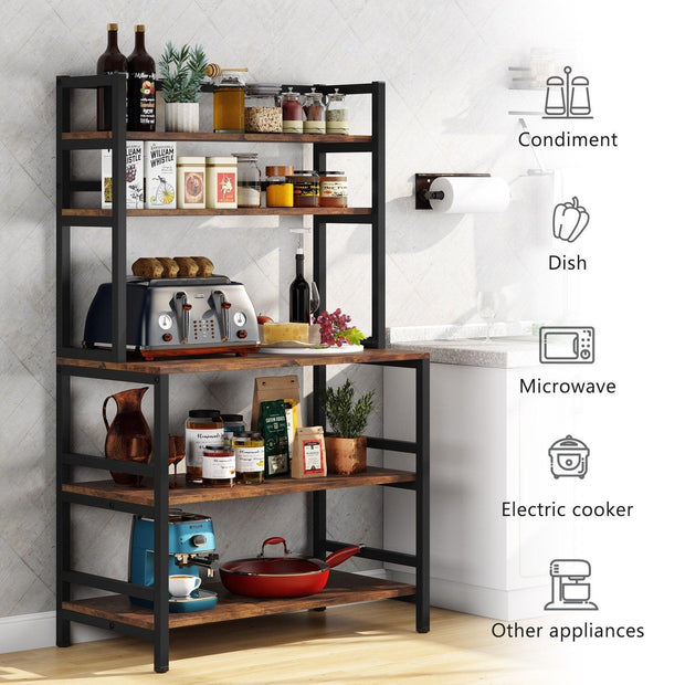 5-Tier Kitchen Bakers Rack Utility Storage Shelf Microwave Oven Stand, Industrial Microwave Cart Kitchen Stand with Hutch - JNR Products