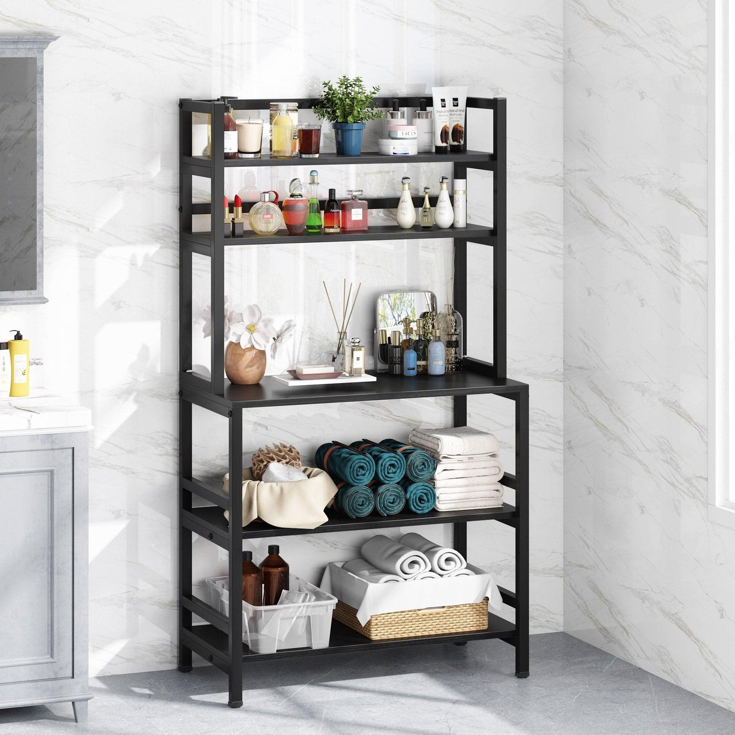 5-Tier Kitchen Bakers Rack Utility Storage Shelf Microwave Oven Stand, Industrial Microwave Cart Kitchen Stand with Hutch - JNR Products