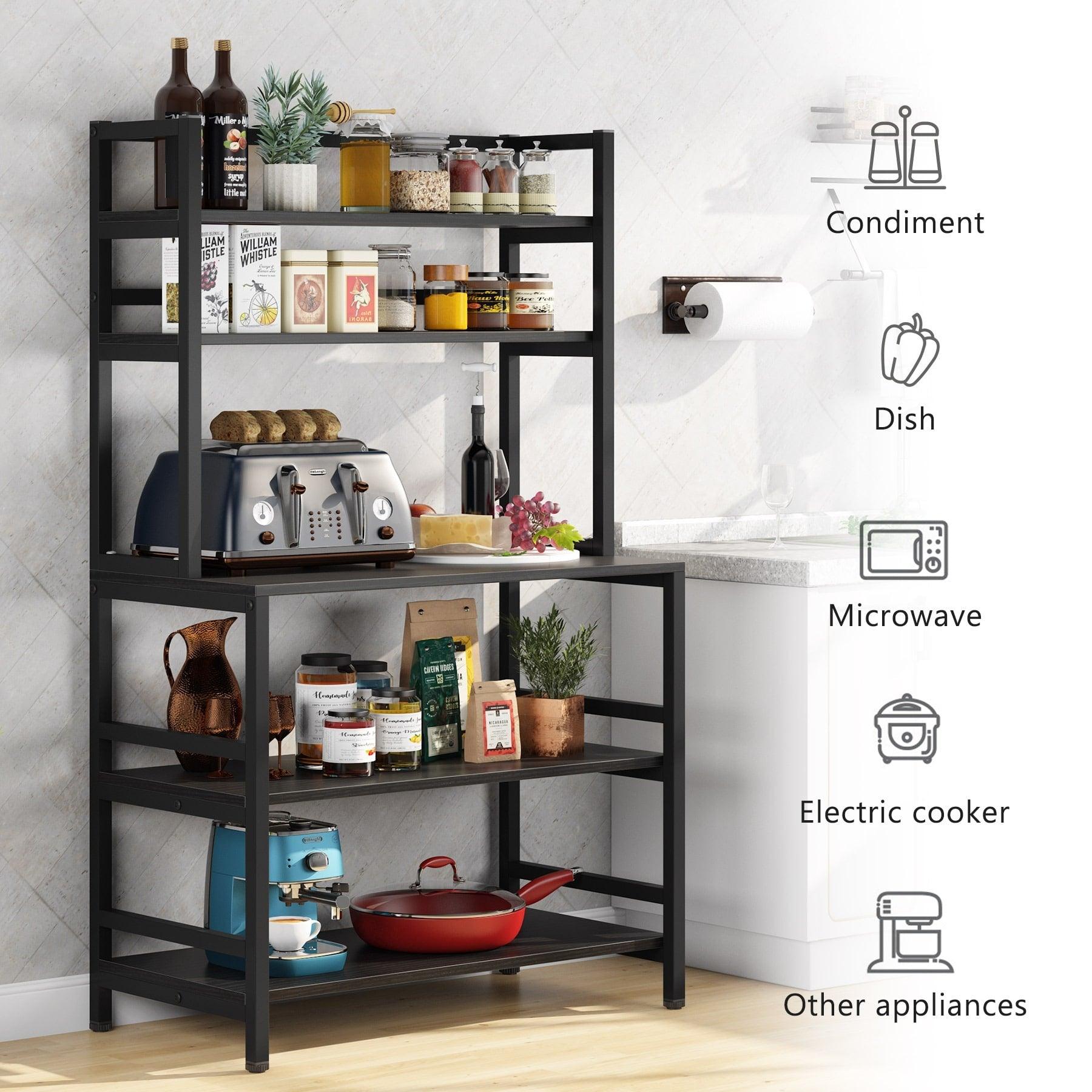 5-Tier Kitchen Bakers Rack Utility Storage Shelf Microwave Oven Stand, Industrial Microwave Cart Kitchen Stand with Hutch - JNR Products