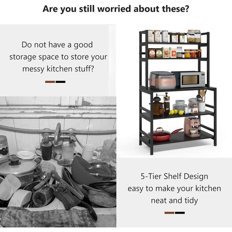 5-Tier Kitchen Bakers Rack Utility Storage Shelf Microwave Oven Stand, Industrial Microwave Cart Kitchen Stand with Hutch - JNR Products