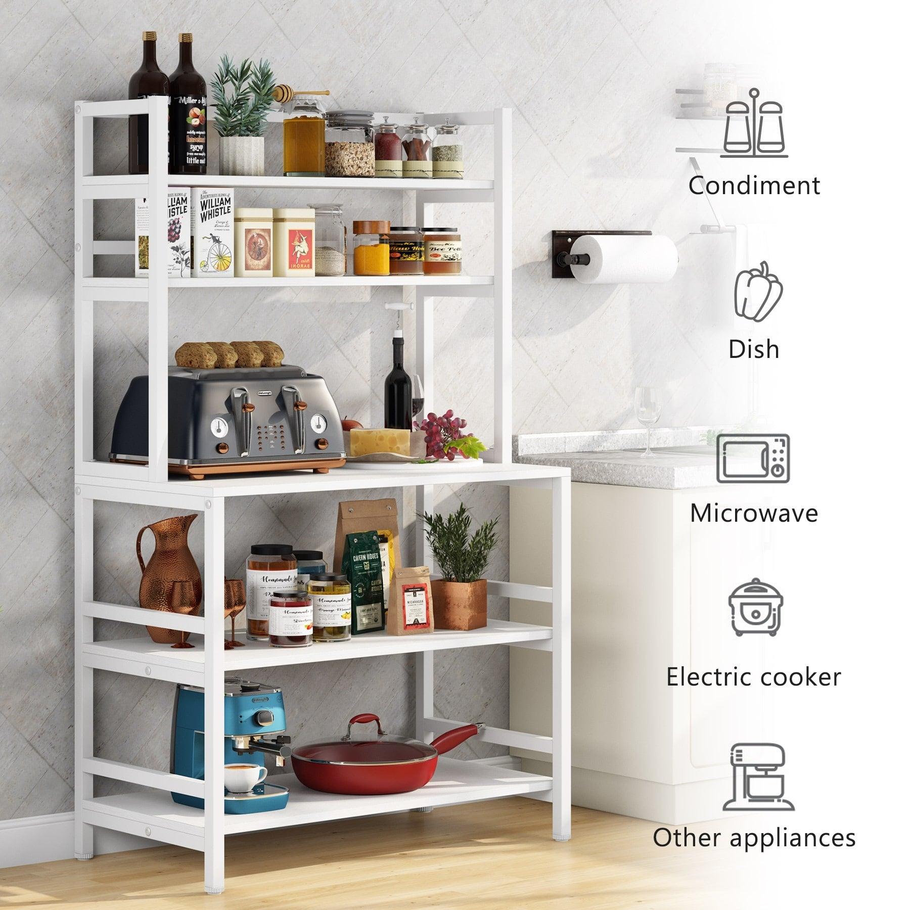 5-Tier Kitchen Bakers Rack Utility Storage Shelf Microwave Oven Stand, Industrial Microwave Cart Kitchen Stand with Hutch - JNR Products