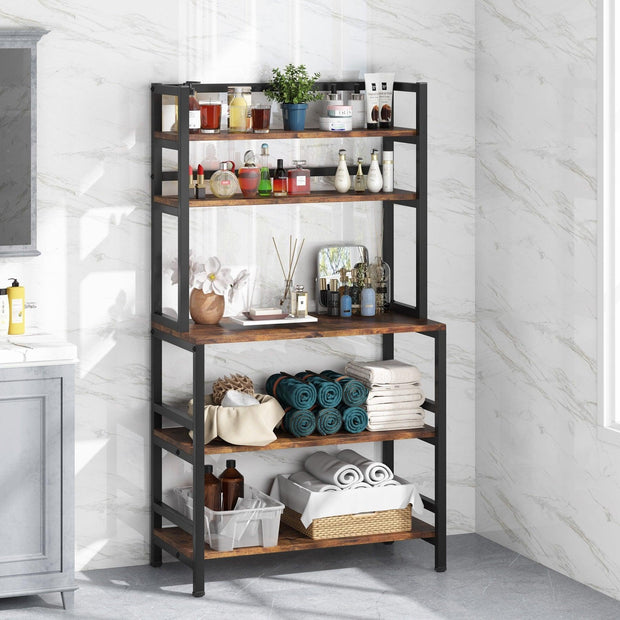 5-Tier Kitchen Bakers Rack Utility Storage Shelf Microwave Oven Stand, Industrial Microwave Cart Kitchen Stand with Hutch - JNR Products