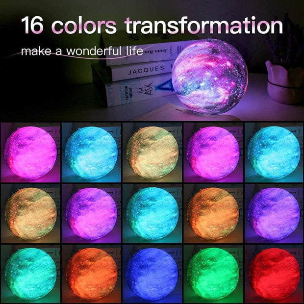 Moon Lamp Kids Night Light Galaxy Lamp 5.9 inch 16 Colors LED 3D Star Moon Light with Wood Stand, Remote & Touch Control USB Rechargeable Gift for Baby Girls Boys Birthday - JNR Products