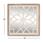 DecMode 30" x 30" White Carved Geometric Wall Mirror - JNR Products