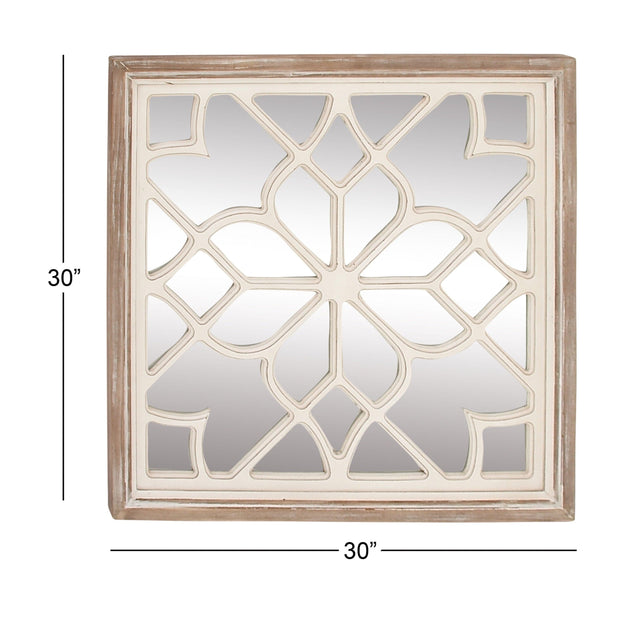 DecMode 30" x 30" White Carved Geometric Wall Mirror - JNR Products