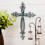 dicksons filigree black turquoise stones 20 inch metal decorative hanging wall cross - JNR Products