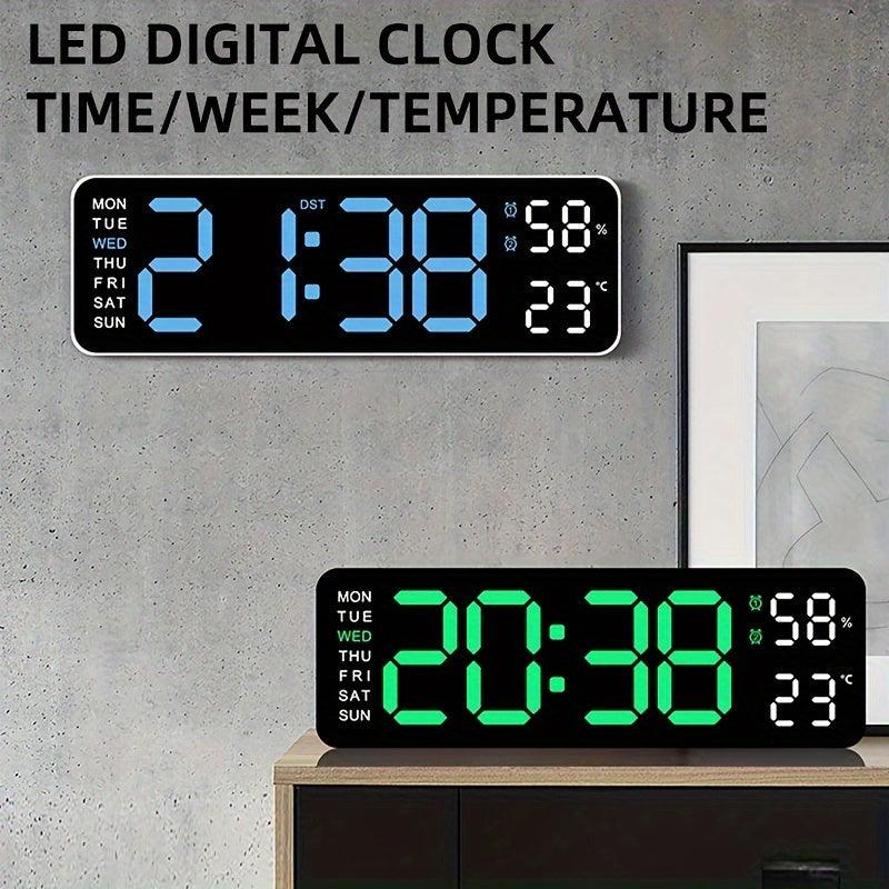 Luminous Large Screen LED Alarm Clock - Displays Week, Temperature, Humidity, and Timer - Perfect for Bedroom, Living Room, and Office Decoration with Modern Design - JNR Products