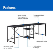 Mainstays Two-Way Convertible Desk with Lower Storage Shelf, Black Wood Grains Finish and Black Metal Frame - JNR Products