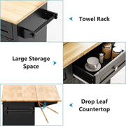 CAIDI Rolling Kitchen Island with Drop Leaf, Kitchen Cart with Rubber wood Countertop, Lockable Casters, Adjustable Shelves, Matte(Black-51.2"x29.5"x35.8") - JNR Products